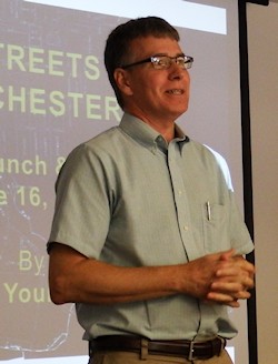 Tim Youmans at a PHW Lunch and Learn lecture on Winchester's streets.