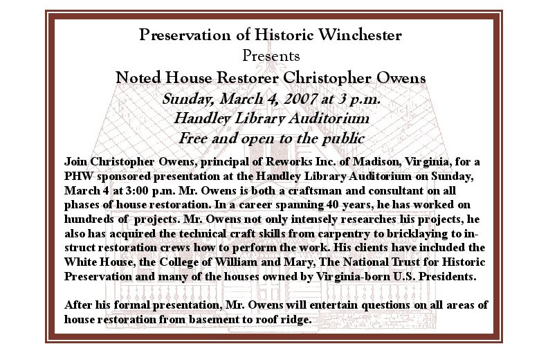 Noted House Restorer Christopher Owens to Speak