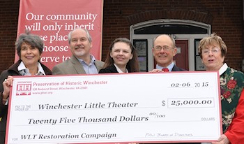 PHW presents a donation to the Winchester Little Theatre Restoration Campaign